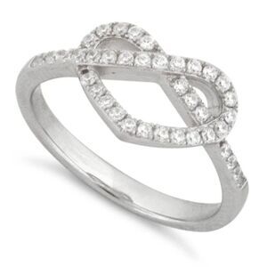 925 Sterling Silver CZ Diamond Heart Knot Sizes 6&7